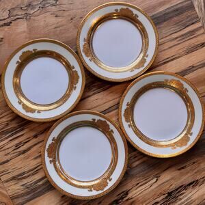 Set of 4, Marquise Gold Pattern Noritake China Bread & Butter Plates, 6.25”